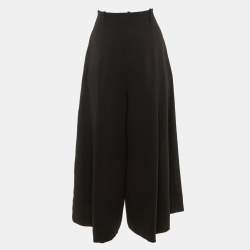 Pre Owned Max Mara Black Crepe Pleated High Waisted Wide Leg Trousers M