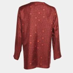 Pre Owned Max Mara Red Overall Print Silk Blouse M 