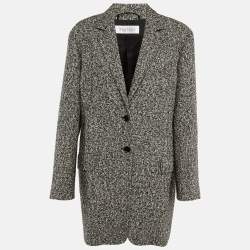 Pre Owned Max Mara Black /White Wool Tweed Oversized Ovale Blazer Jacket XL 