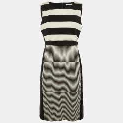 Pre Owned Max Mara Black /White Striped Cotton Knit Midi Dress M