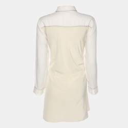 Pre Owned Max Mara White/Ivory Linen and Crepe Drawstring Tops M