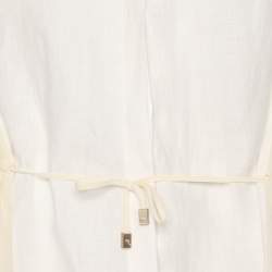 Pre Owned Max Mara White/Ivory Linen and Crepe Drawstring Tops M