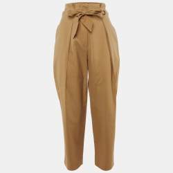 Pre Owned Max Mara Khaki Cotton Paper Bag Waist Trousers M