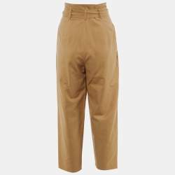 Pre Owned Max Mara Khaki Cotton Paper Bag Waist Trousers M