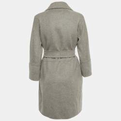 Pre Owned Max Mara Grey Wool Open Front Belted Coat M