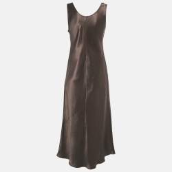 Pre Owned فستان ماكسي ساتان بني بدون أكمام ماكس مارا ليجر مقاس كبير (لارج)