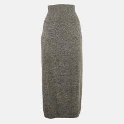 Pre Owned Max Mara Leisure Grey Wool Knit Midi Skirt L