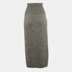 Pre Owned Max Mara Leisure Grey Wool Knit Midi Skirt L