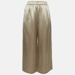 مملوكة مسبقًا بنطلون ماكس مارا عريض ساق ستان شمبانيا مقاس صغير