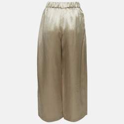 مملوكة مسبقًا بنطلون ماكس مارا عريض ساق ستان شمبانيا مقاس صغير