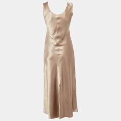 Pre Owned فستان ماكس مارا ليجر ساتان شمبانيا ماكسي مقاس وسط (ميديوم)