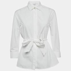 مملوكة مسبقًا Max Mara White Cotton Long Sleeve Belted Shirt S