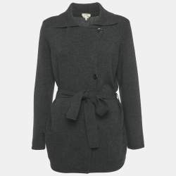 Pre Owned Max Mara Black Wool Belted Cardigan M