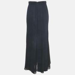 Pre Owned Max Mara Blue Denim & Silk Nicia Pleated Maxi Skirt S