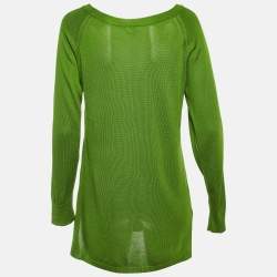 Pre Owned توب ماكس مارا حرير أخضر طويل الأكمام مقاس متوسط