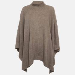 Pre Owned Max Mara Beige Cashmere Rib Knit Poncho One Size 
