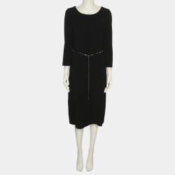 Pre Owned فستان ميدي ماكس مارا خليط صوف أسود مع حزام مقاس كبير - لارج