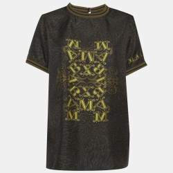 مملوكة مسبقًا توب ماكس مارا بطبعة فهد من الحرير أسود/أخضر مقاس كبير