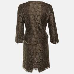 Pre Owned طقم بلوزة وتنورة ماكس مارا بني دانتيل بأزرار مقاس متوسط (ميديوم)