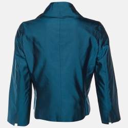 مملوكة مسبقًا Max Mara Teal Blue Satin Button Front Blazer M