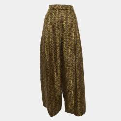 Pre Owned Max Mara Green All Over Print Silk Side Slit Moxa Pants M