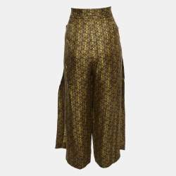 Pre Owned Max Mara Green All Over Print Silk Side Slit Moxa Pants M