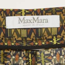 Pre Owned Max Mara Green All Over Print Silk Side Slit Moxa Pants M