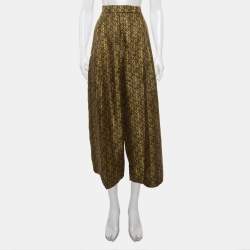 Pre Owned Max Mara Green All Over Print Silk Side Slit Moxa Pants M