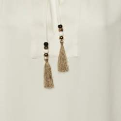 Pre Owned Max Mara Cream & Brown Silk Tie Detail Top S