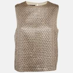 Pre Owned Max mara Brown Lurex Jacquard Sleeveless Top L