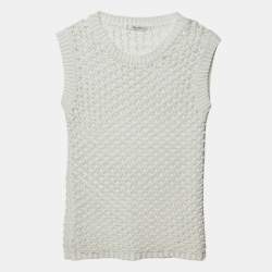 Pre Owned Max Mara White Crochet Knit Tank Top S