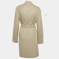 مملوكة مسبقًا Max Mara Beige/Neon Green Wool Belted Coat XL