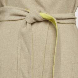مملوكة مسبقًا Max Mara Beige/Neon Green Wool Belted Coat XL