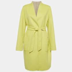 مملوك ة مسبقًا Max Mara Beige/Neon Green Wool Belted Coat XL