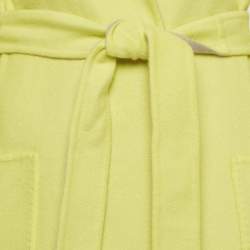 مملوكة مسبقًا Max Mara Beige/Neon Green Wool Belted Coat XL