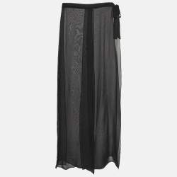 مملوكة مسبقًا Max Mara Black Chiffon Sheer Slitted Wrap Skirt M