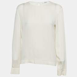 مملوكة مسبقًا Max Mara Cream Jersey and Silk Long Sleeve Top M