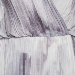 Pre Owned Max Mara Grey Printed Plisse Midi Dress M