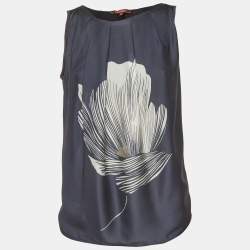 مملوكة مسبقًا Max Mara Navy Blue Floral Print Silk Sleeveless Top M
