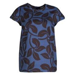 Pre Owned 'S Max Mara Blue and Black Leaf Printed Cap Sleeve Top M