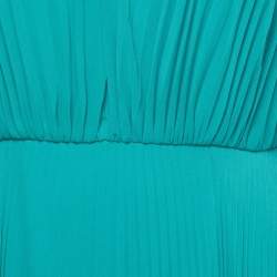 Pre Owned Max Mara Turquoise Plisse Pleated V-Neck Maxi Dress M