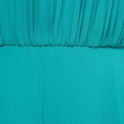 Pre Owned Max Mara Turquoise Plisse Pleated V-Neck Maxi Dress M