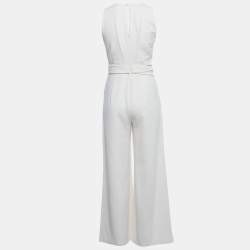 Pre Owned Max Mara Cream Jersey Sleeveless Draped Everest Jumpsuit S