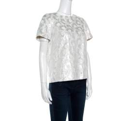 Pre Owned Weekend Max Mara Cream Floral Lurex Detail Falena Top M