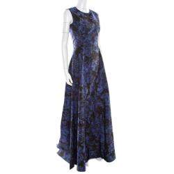 Pre Owned Max Mara Black and Blue Floral Printed Sleeveless Acinoso Gown S