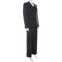 Max Mara Dark Brown Textured Stretch Wool Tailored Pant Suit S