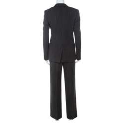Max Mara Dark Brown Textured Stretch Wool Tailored Pant Suit S