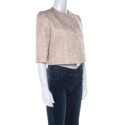 Max Mara Cream Lurex Floral Pattern Jacquard Cropped Jacket S 