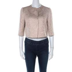 Max Mara Cream Lurex Floral Pattern Jacquard Cropped Jacket S 