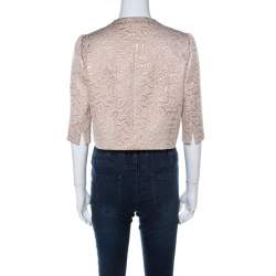 Max Mara Cream Lurex Floral Pattern Jacquard Cropped Jacket S 